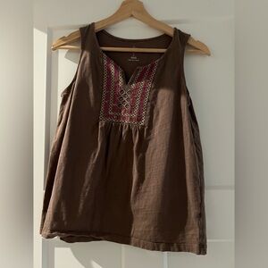Brown Sleeveless Top with Embroidered Detail